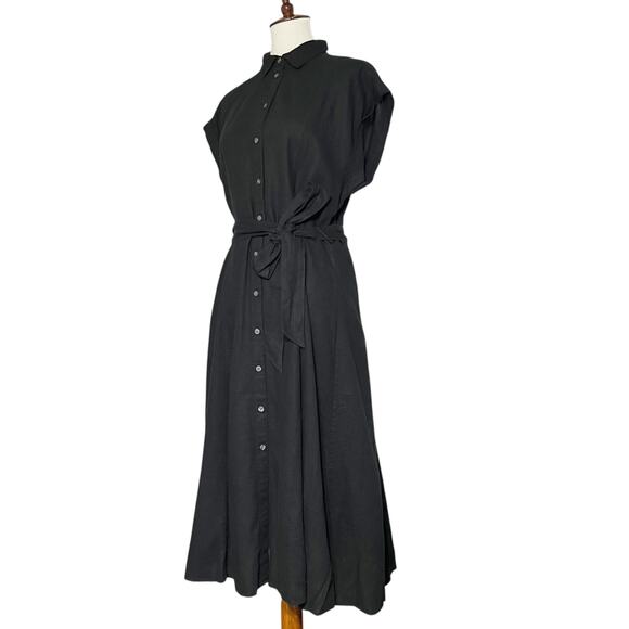 NWT‎ Gap Women’s Black Linen Blend Midi Dress Size Medium - Picture 6 of 11